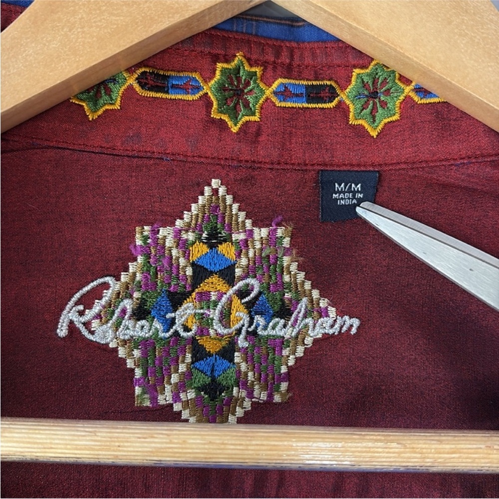 Robert Graham Shirt Flip Cuff Embroidered Shale Blue Plaid - Excellent Condition - Picture 8 of 8